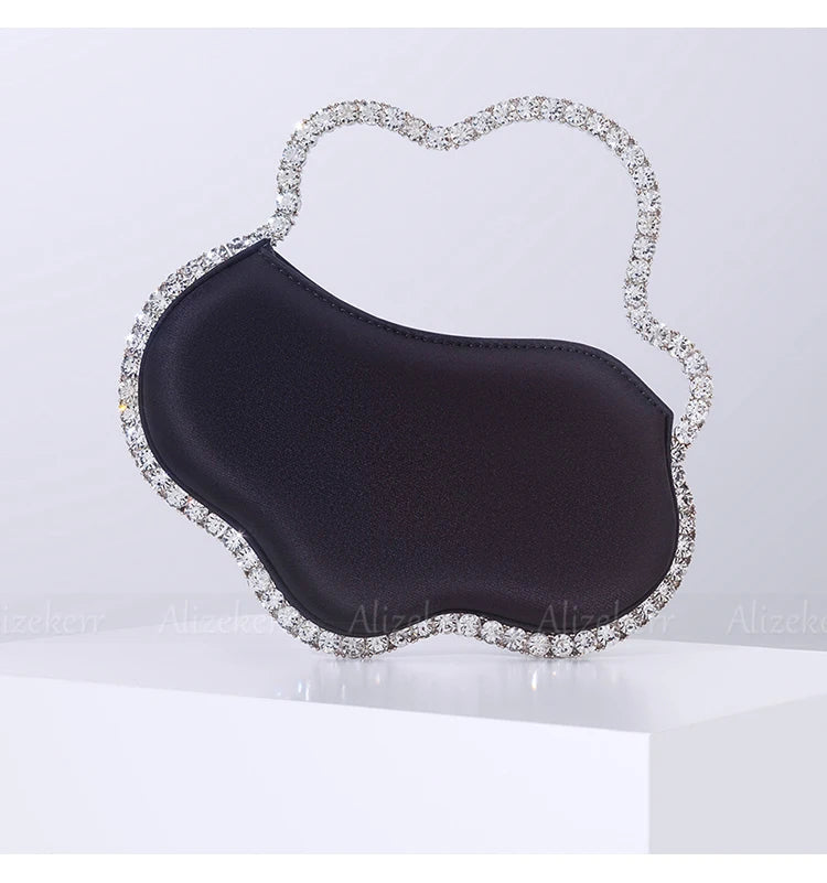 Metal Wavy Handle Diamond Evening Bags Women Elegant Boutique Crystal Colorful Laser Clutch Purses And Handbags Wedding Party