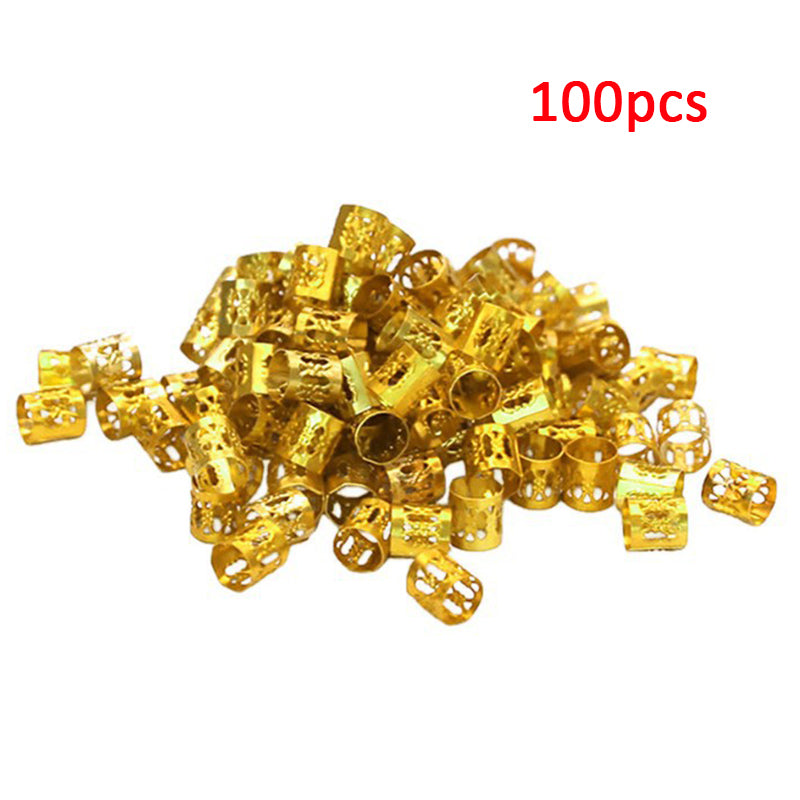 100 Pcs/set 7 Colors Mixed Beads Adjustable Hair Braids Dreadlock Beads Adjustable Hair Braid Rings Cuff Clips Tubes Jewelry