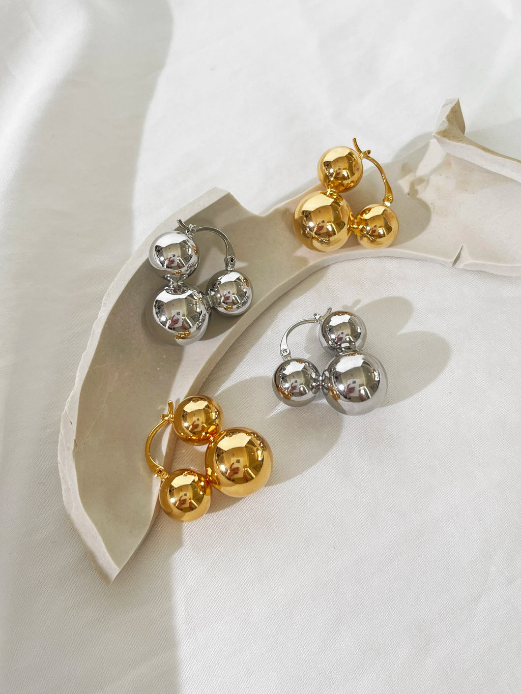 Chunky Gold Silver Plated Triple Ball Hoop Earrings Female Minimalist Jewelry Large Metal  Earring