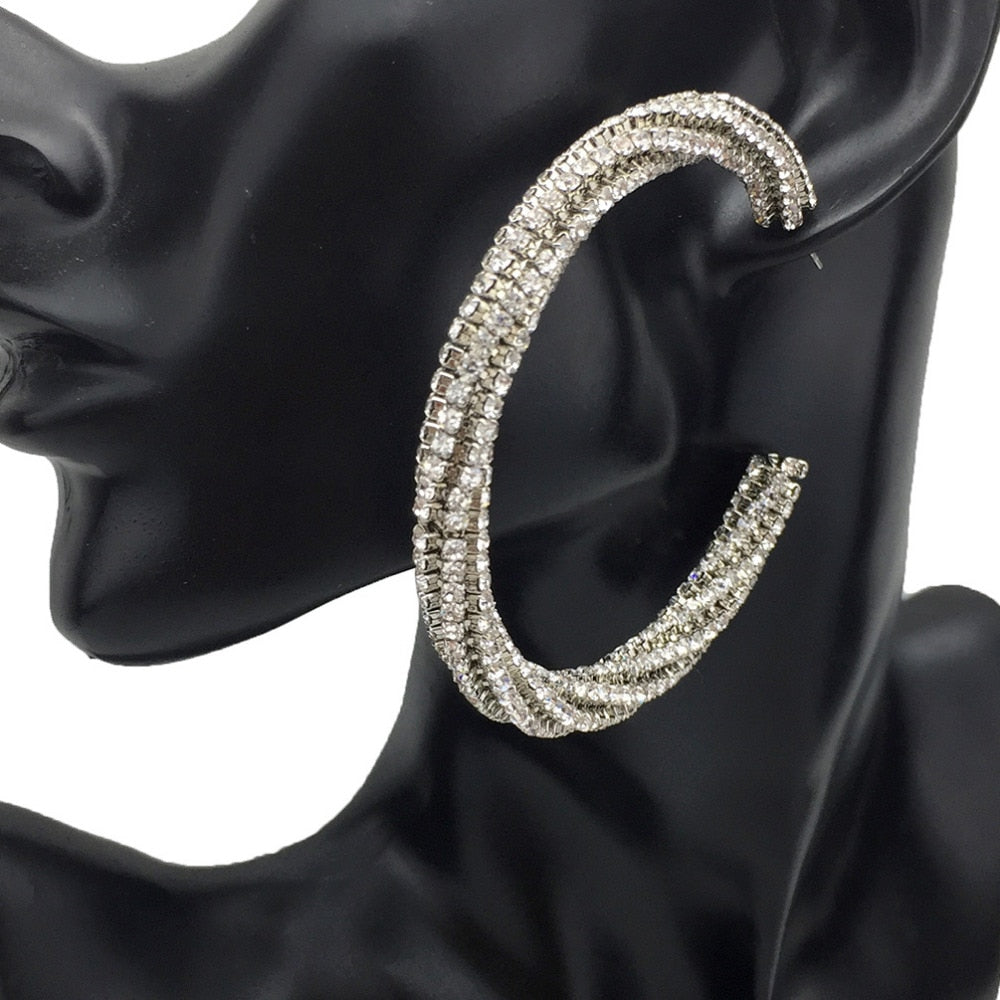 Luxury Fashion Circle Crystal Big Earring 2018 Women Statement Charm Rhinestone Hoop Earrings Jewelry
