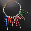 Exaggerate Colorful Large Crystal Necklace Aesthetic Jewelry for Women Square Rhinestone Tassel Choker Necklace Christmas Gifts
