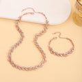 Fashionable European &amp; American Style Luxury Leaf-Shaped Rhinestone Bracelet and Necklace Set, Sparkling Mermaid Full Rhinestone Party Jewelry for Women