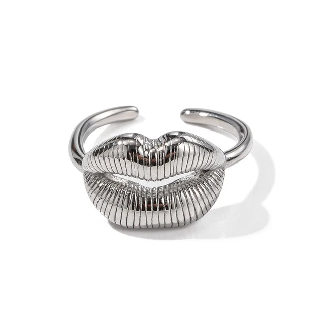 Trendy Stainless Steel Lip Design Finger Rings Gold Color Ring Plated Occident Jewelry Women Gift