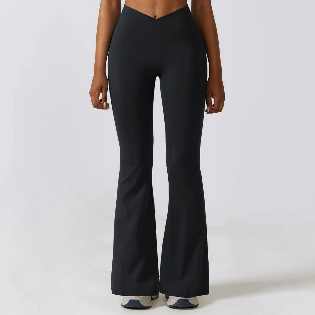 Women Stretch Fitness Pants Sports Bell Bottoms Trousers Lady Runing Push Up Gym Dance Activewear Flares Nylon Yoga Leggings