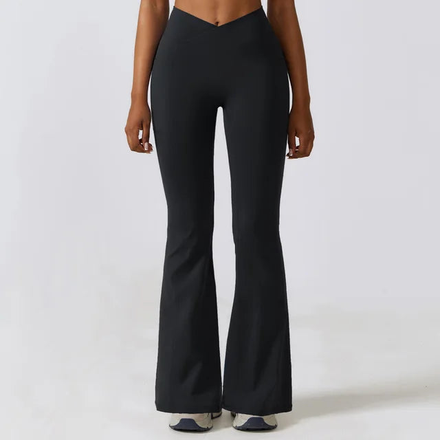 Women Stretch Fitness Pants Sports Bell Bottoms Trousers Lady Runing Push Up Gym Dance Activewear Flares Nylon Yoga Leggings