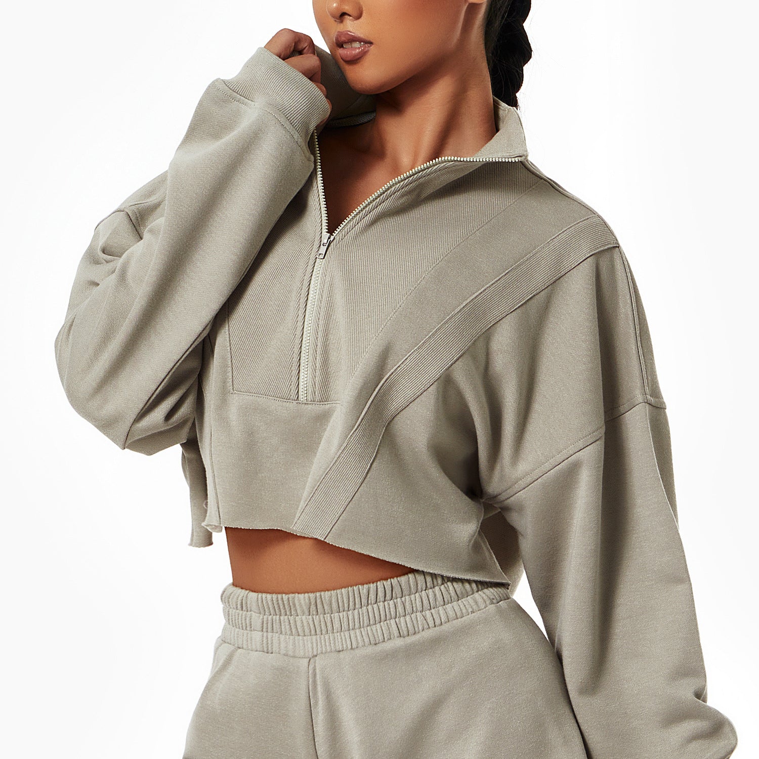 Loose Fashion Long Sleeve Sports Sweater Stand Collar Zipper Top Gym Training Leisure Outdoor Sweater