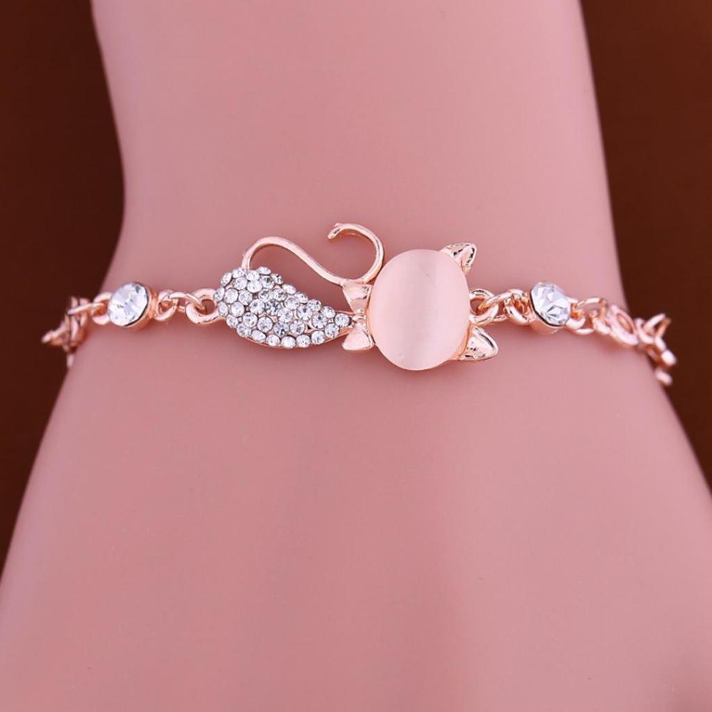 iMucci Lovely Cat Pendant Bangle Women Ladies Elegant Crystal Opals Rhinestone Bangle Bracelet Chain Jewelry Accessories