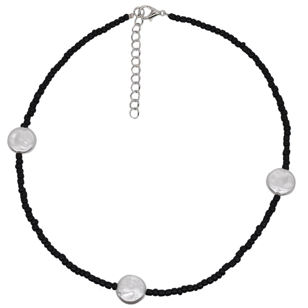 HangZhi New Bohemian Colorful Beads Weaving Handmade Baroque Simulated Pearl Necklace Clavicle Chain Choker Jewelry