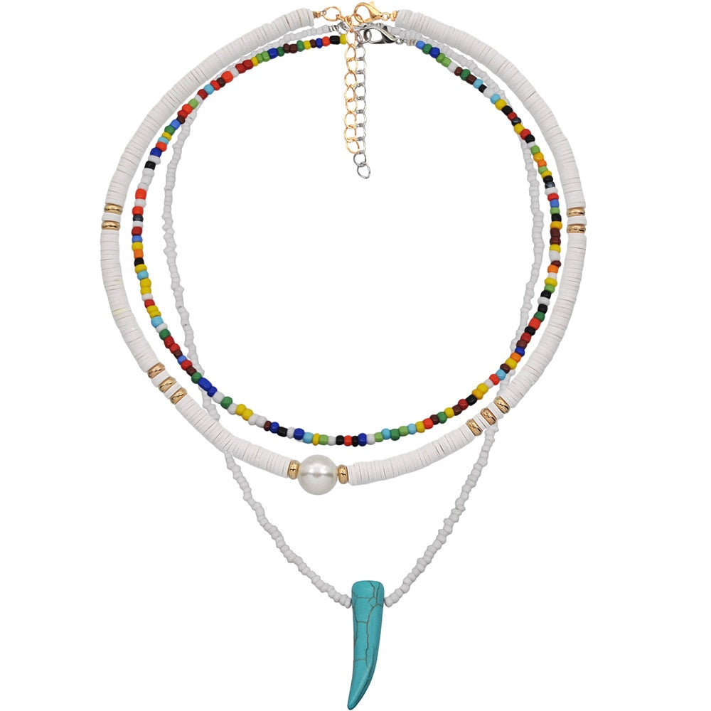 HangZhi New Bohemian Colorful Beads Weaving Handmade Baroque Simulated Pearl Necklace Clavicle Chain Choker Jewelry