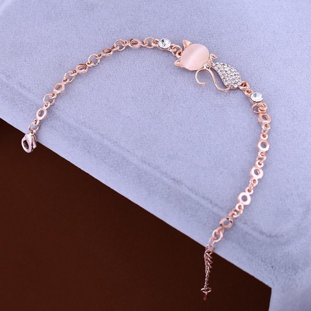 iMucci Lovely Cat Pendant Bangle Women Ladies Elegant Crystal Opals Rhinestone Bangle Bracelet Chain Jewelry Accessories