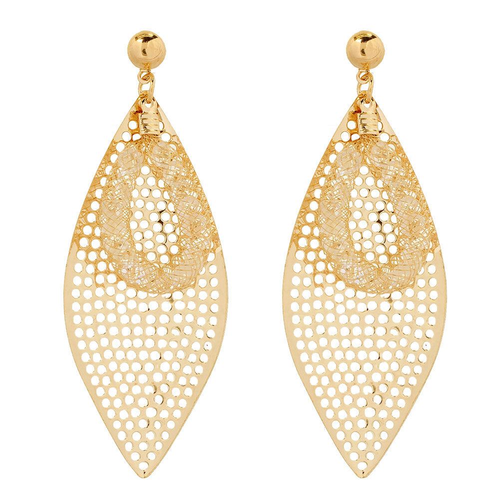 Metal Frosted Mesh Stud Earrings Personality Simple Leaf Earrings  Women