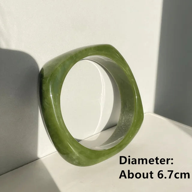New Vintage Colorful Acrylic Resin Geometric Square Bangle Minimalist Bracelet for Women Girls Party Travel Jewelry