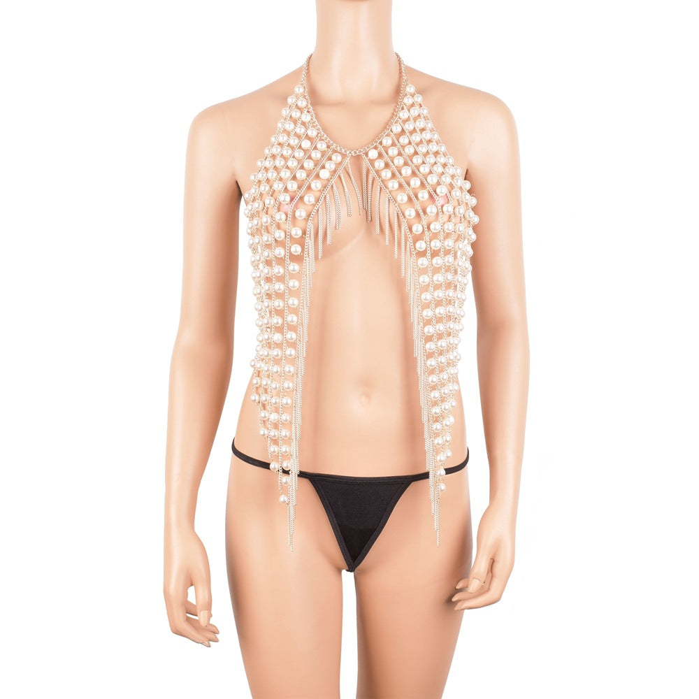 Pearl Necklace Ins Style Body Chain Pearl Jewelry Women's Tassel Personality Chest Chain Accessories