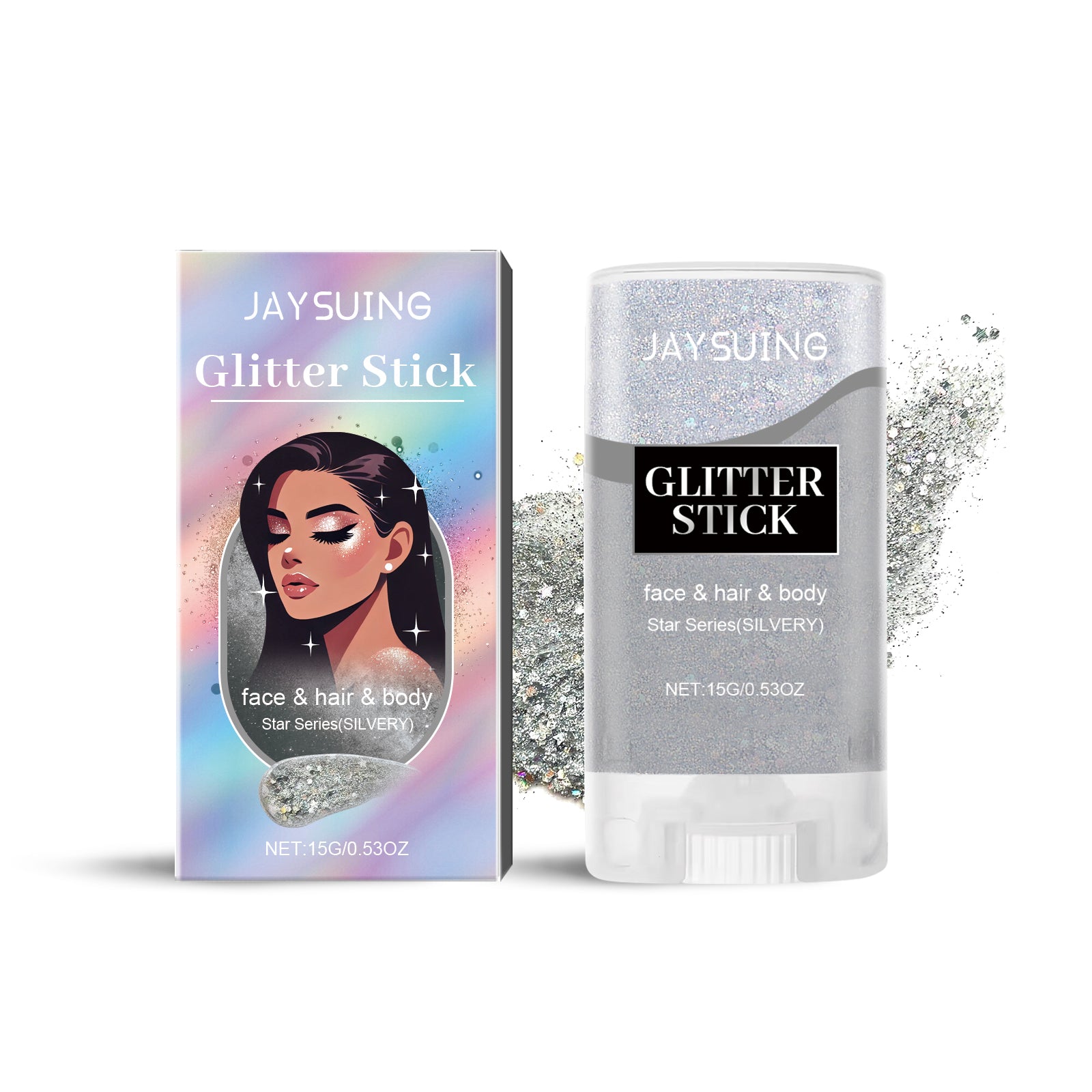 Jaysuing Sequined Glitter Stick (Silver), Party Dance, Performance, Makeup, Face, Body, Collarbone, Highlight And Shine