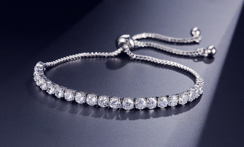 Fashion Round Cubic Zirconia Tennis Adjustable Bracelet Bangle For Women White Gold Color Crystal Bracelets Wedding Jewelry Gift