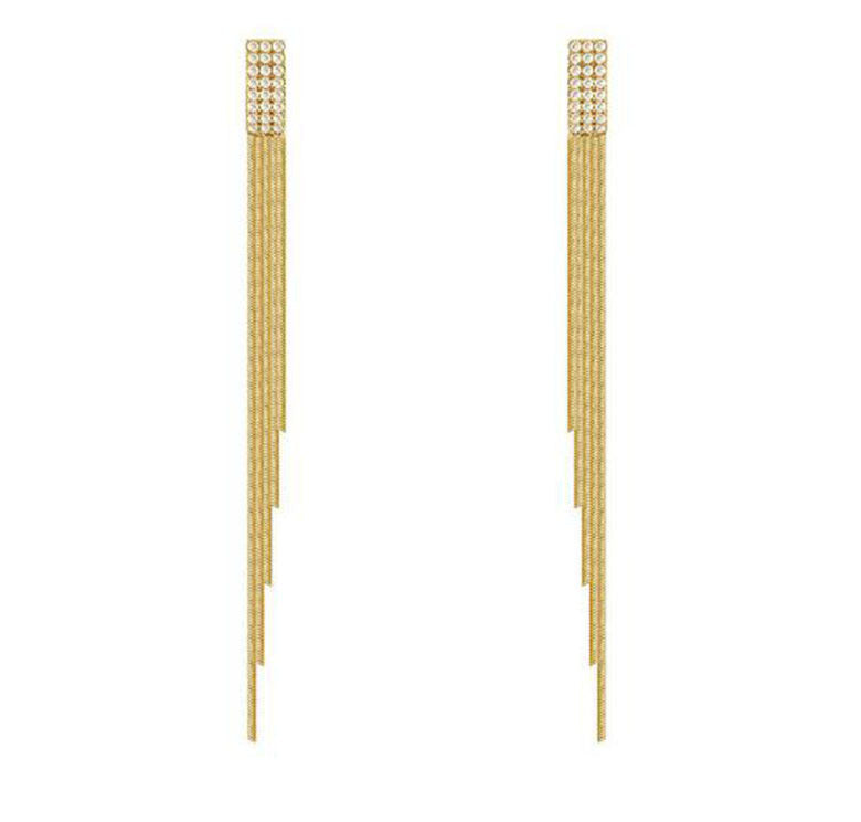 S925 Silver Needle Temperament Rhinestone Chain Earrings European And American Long Tassel Earring