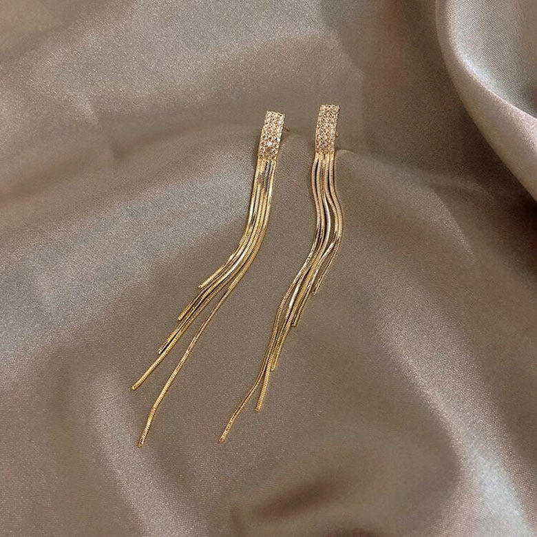 S925 Silver Needle Temperament Rhinestone Chain Earrings European And American Long Tassel Earring