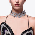 Romance Rhinestone Flower Choker Necklace for Women Dress Collar Neck Accessories Statement Crystal Necklace Chain Jewelry