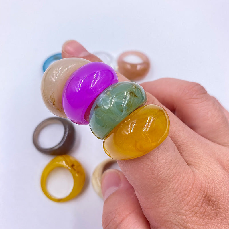Anillos de moda de primavera y verano, acrílicos, coloridos, gruesos, tipo domo, 12 piezas