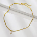 Stainless Steel Flat Snake Chain Single Pearl Pendant Women's Necklace Clavicle Chain Simple Personalized Jewelry