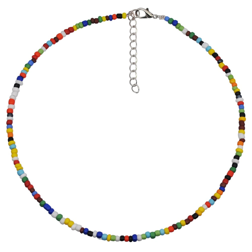 HangZhi New Bohemian Colorful Beads Weaving Handmade Baroque Simulated Pearl Necklace Clavicle Chain Choker Jewelry