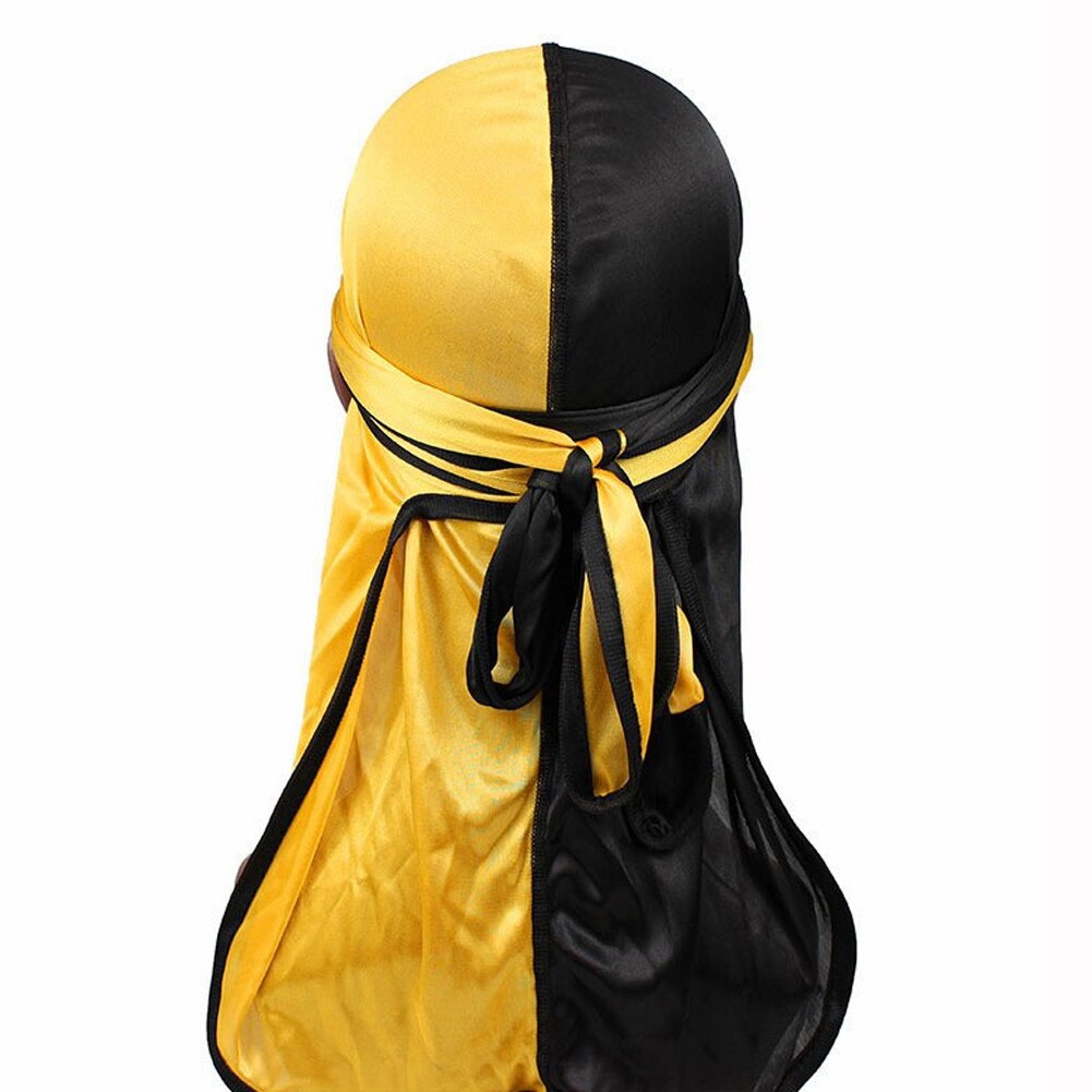 Long Tail Durag Silky Satin Turban India Hat Women Men Head Scarf Hair Accessories Bandana Unisex Fashion Patchwork Pirate Hats