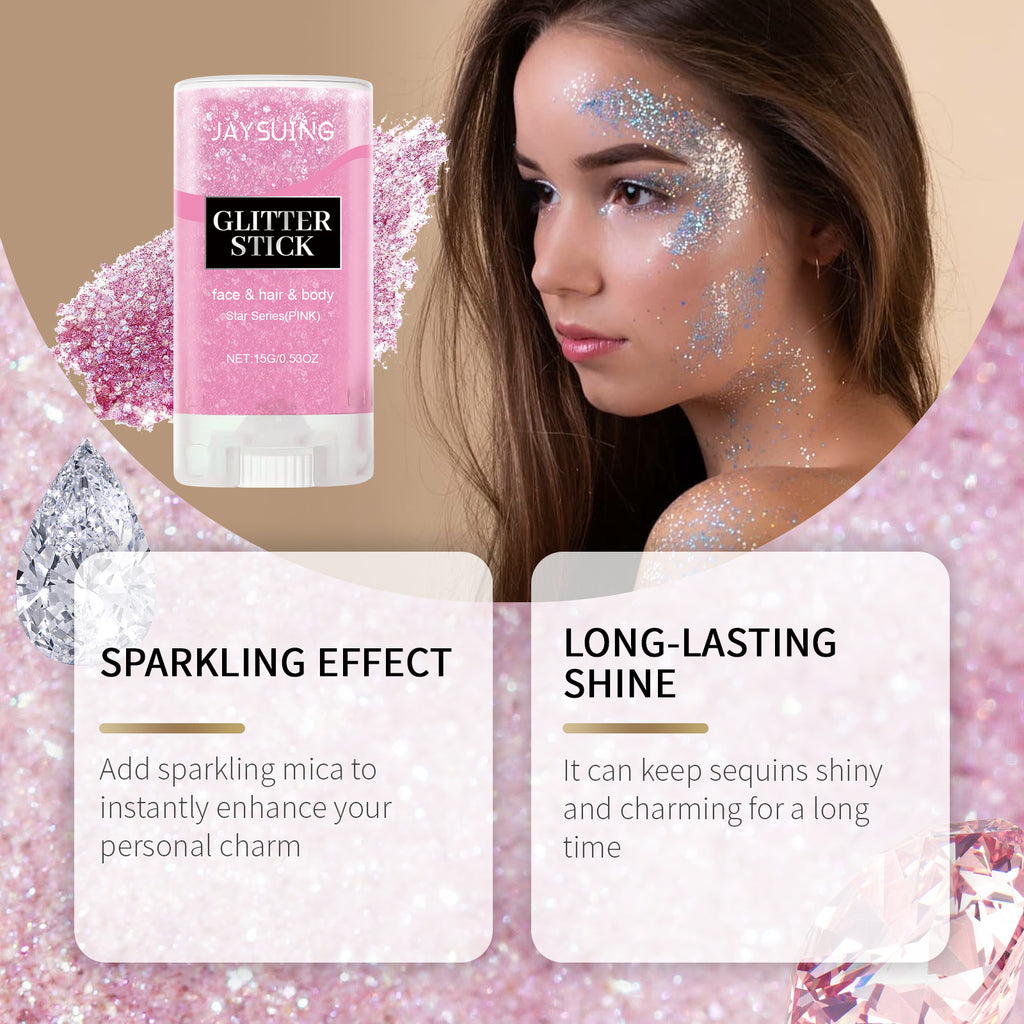Jaysuing Barra de brillo con lentejuelas (rosa), fiesta, baile, actuación, maquillaje, rostro, cuerpo, clavícula, resalta e ilumina