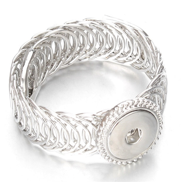Adjustable Metal Snap Bracelet Bangle Silver Bracelet Fit 18mm Snap Button Jewelry For Women