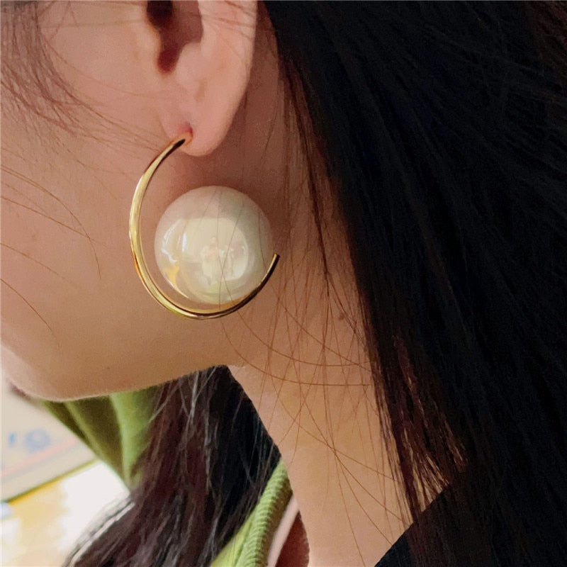 XIALUOKE Korean Fashion Design Large Round Imitation Pearl Earrings For Women Hoop Earring Elegant Daily Jewelry Pendant Gift