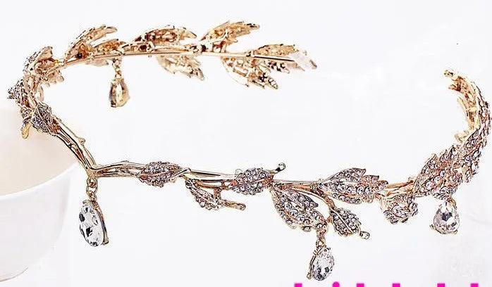 Luxury Crystal Crown Bridal Hair Accessories Wedding Rhinestone Waterdrop Leaf Tiara Crown Headband Frontlet Brides Hair Jewelry