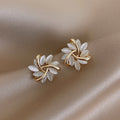 Exquisite Oval Geometric Irregular Rhinestone Opal Earrings Flower Leaves Opal Earrings