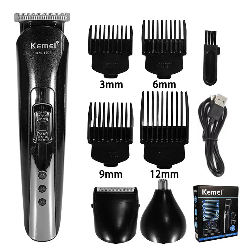 Kemei KM-1506 3 in 1 Electric Hair Clipper USB Charging Shaver Rechargeable Nose Hair Trimmer Professional Shaving Machine