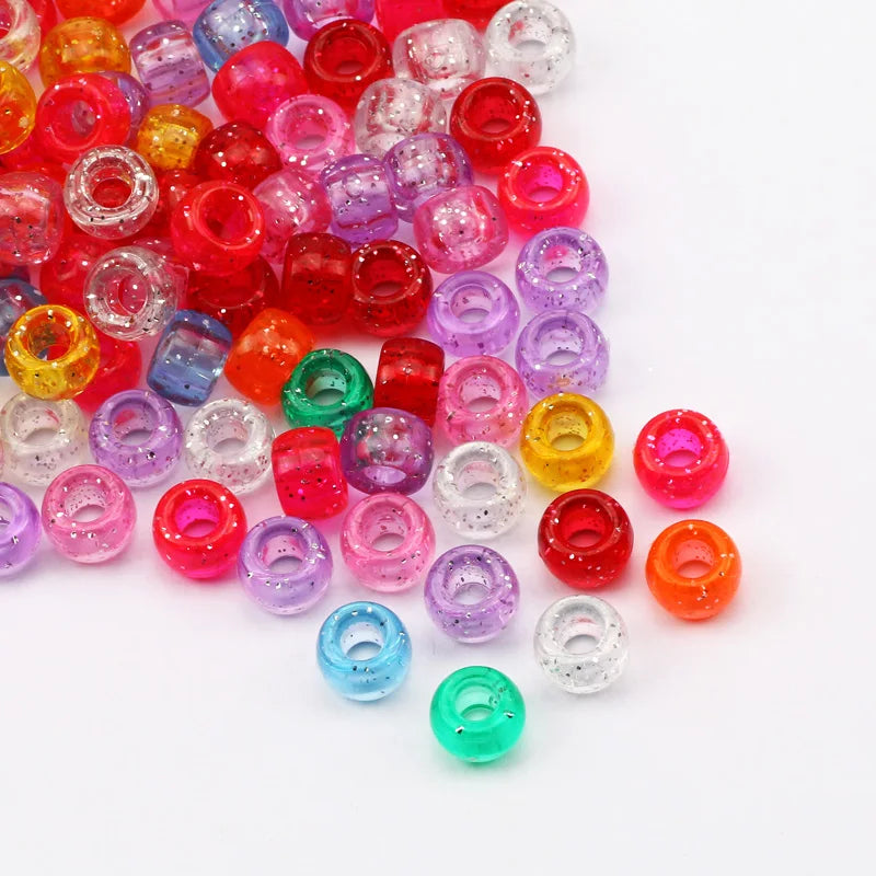 100pcs 6*9mm Round Dreadlock Acrylic Beads Big Hole Spacer Hair Beads for Jewelry Making DIY Bracelet Necklace Craft Needlework