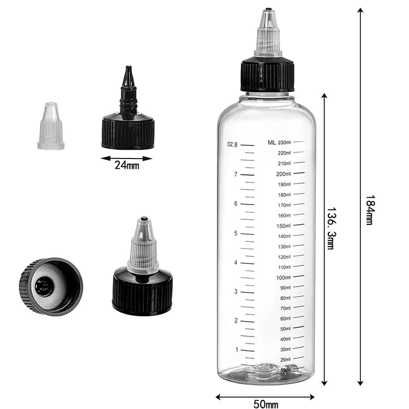 30ml-500ml Empty Hair Dye Bottle Measured Twist Top Cap Refillable Squeeze Container With Graduated Scale For Tattoo Pigment Ink