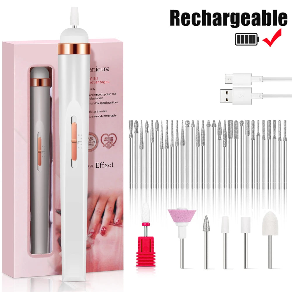 Electric Nail Drill Machine Portable Electric Nail File Rechargeable 20000RPM Nail Drill Pedicure Polishing Tools for Home