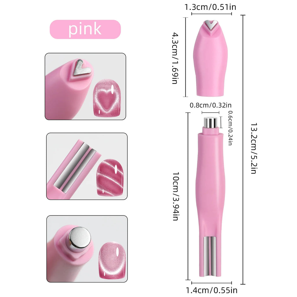1 Unidad Imán 3 en 1 con Forma de Corazón para Uñas Ojo de Gato, Doble Línea, Luna, Serpiente, Pluma Magnética Francesa para Esmalte en Gel Magnético, Herramientas de Manicura