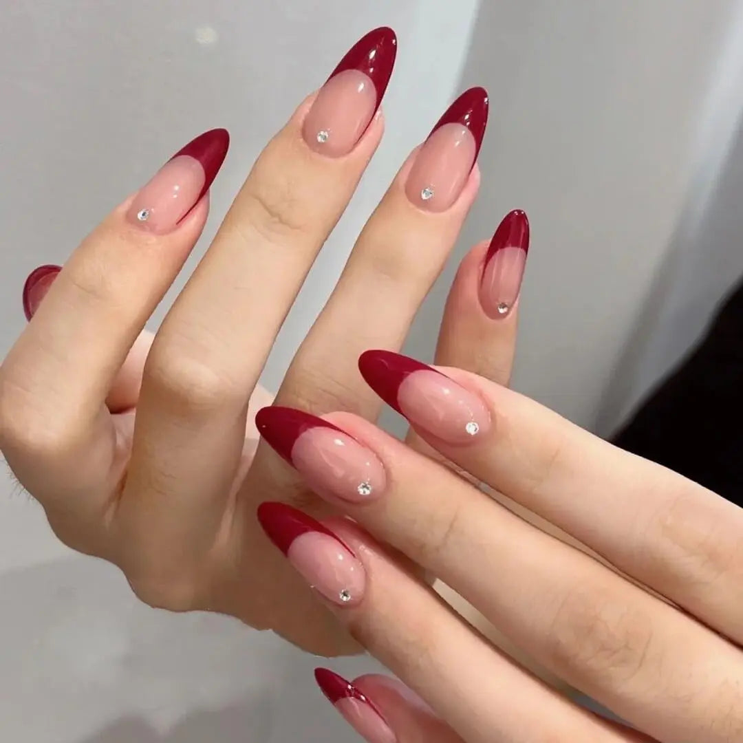 24pcs Long Almond Fake Nails White French Press on Nails Simple Full Cover Detachable Nail Tips