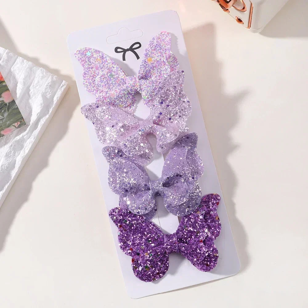 4Pcs Women Girl Glitter Butterfly Hair Clip for Children Sequins Bow Hairpins Cute Headwear Trendy Hairgrip Hair Accessories