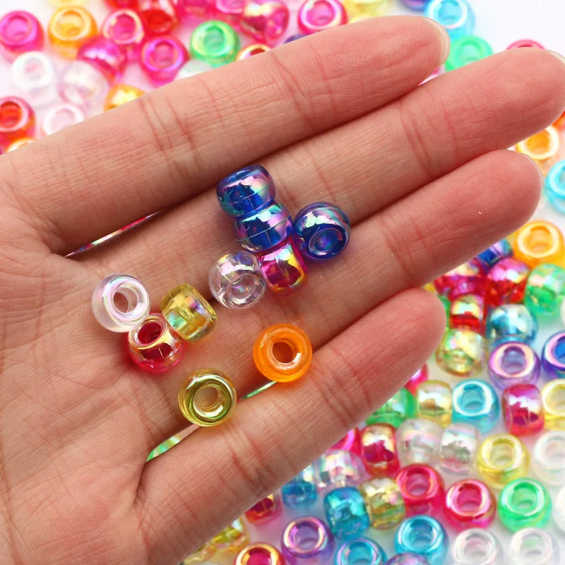 100pcs 6*9mm Round Dreadlock Acrylic Beads Big Hole Spacer Hair Beads for Jewelry Making DIY Bracelet Necklace Craft Needlework
