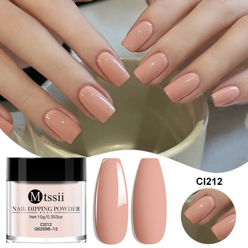 MTSSII 10g Polvo para inmersión de uñas Secado natural Sin curado con lámpara Arte de uñas DIY Decoración Pigmento Polvo Brillo Manicura de larga duración Salón