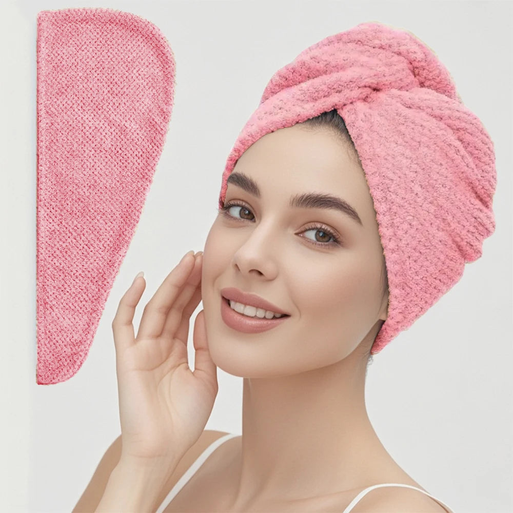 Toalla de Pelo de Color Liso Gorro Texturizado para Cabello Seco 25 x 65 cm Envoltura de Toalla Absorbente para Cabello con Botón para Mujeres