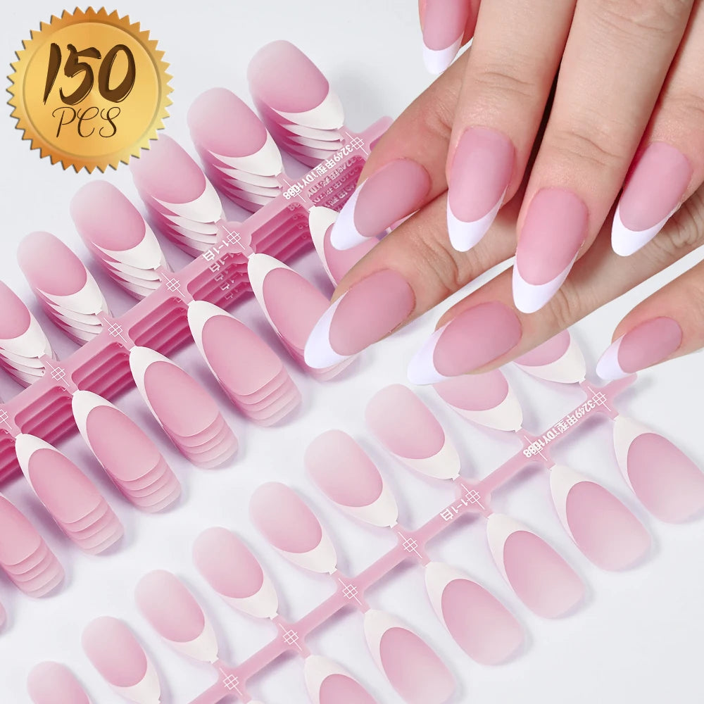 100Pcs Light Pink Press on Nails Short Medium Square Wearable Fake Nails Tips 10 Sizes Full Cover False Nails Finger Decoration