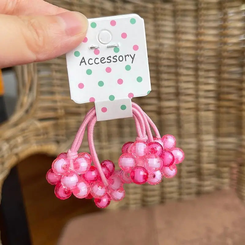 2PCS New Lovely Handmade Bead Colored Ball Girls Elastic Hair Bands Hair Accessories Children Hair Ties Baby Headwear
