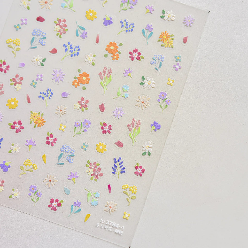 1Sheet 5D Soft Embossed Relief Nail Stickers Cute Daisies Self Adhesive Slider Stickers Press On Nails DIY Japanese Nail Art Dec