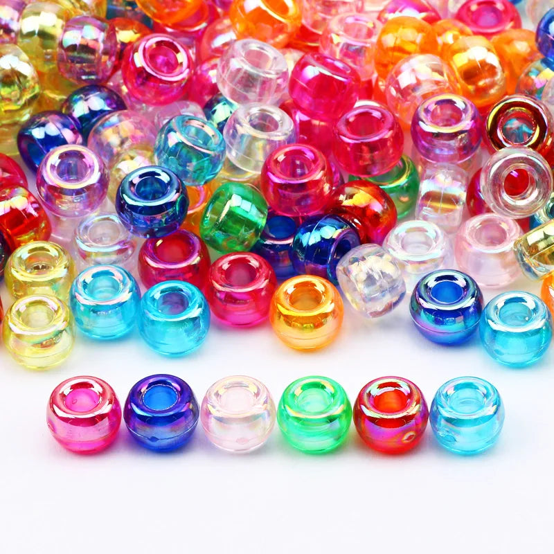 100pcs 6*9mm Round Dreadlock Acrylic Beads Big Hole Spacer Hair Beads for Jewelry Making DIY Bracelet Necklace Craft Needlework