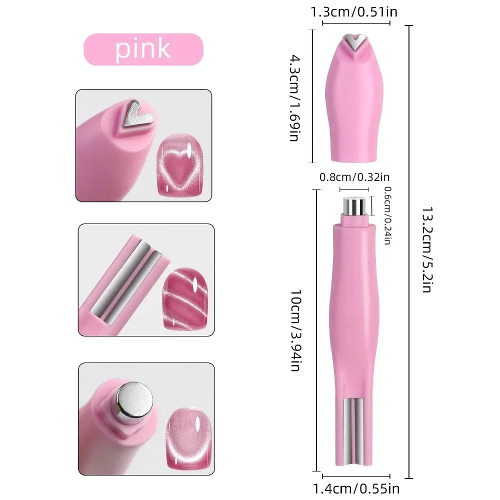 1Pcs 3-In-1 Heart Shape Cat Eye Nail Art Magnet Double Line Moon Snake French Magnet Pen for Magnetic Gel Polish Manicure Tools