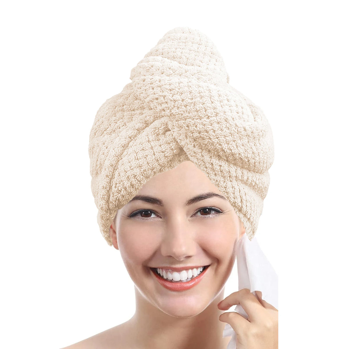 Toalla de Pelo de Color Liso Gorro Texturizado para Cabello Seco 25 x 65 cm Envoltura de Toalla Absorbente para Cabello con Botón para Mujeres