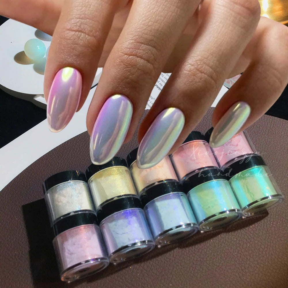 Jars Aurora Nail Powder Pearl Nail Glitter Neon Shimmer Nails Chrome Powder Dipping Powder Decoration Aurora Manicure Pigment