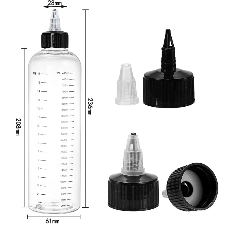 30ml-500ml Empty Hair Dye Bottle Measured Twist Top Cap Refillable Squeeze Container With Graduated Scale For Tattoo Pigment Ink
