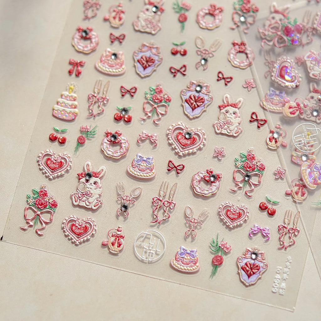 1Sheet 5D Soft Embossed Relief Nail Stickers Cute Daisies Self Adhesive Slider Stickers Press On Nails DIY Japanese Nail Art Dec